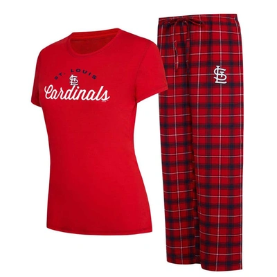 Concepts Sport Women's  Red, Navy St. Louis Cardinals Arctic T-shirt And Flannel Pants Sleep Set In Red,navy