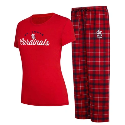 Concepts Sport Women's  Red, Navy St. Louis Cardinals Arctic T-shirt And Flannel Pants Sleep Set In Red,black