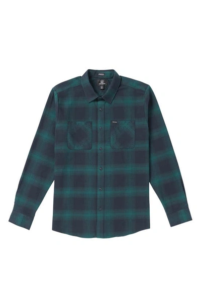 Volcom Netastone Classic Fit Plaid Cotton Flannel Button-up Shirt In Blue