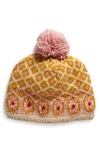 French Knot Wool Pompom Beanie In Beige