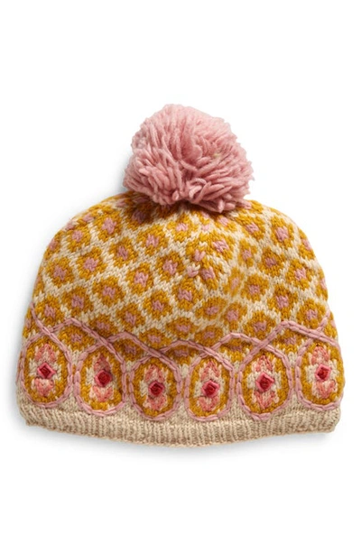 French Knot Wool Pompom Beanie In Natural