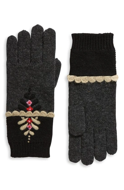 French Knot Ginger Merino Wool Gloves In Black