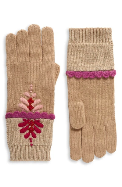 French Knot Ginger Merino Wool Gloves In Neutral