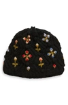 French Knot Tilly Floral Embroidered Wool Knit Hat In Black