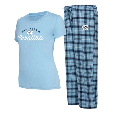 Concepts Sport Women's  Carolina Blue, Navy North Carolina Tar Heels Arctic T-shirt And Flannel Pants In Carolina Blue,navy