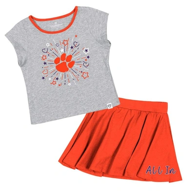 Colosseum Kids' Girls Toddler  Heather Grey/orange Clemson Tigers Two-piece Minds For Molding T-shirt & Ski