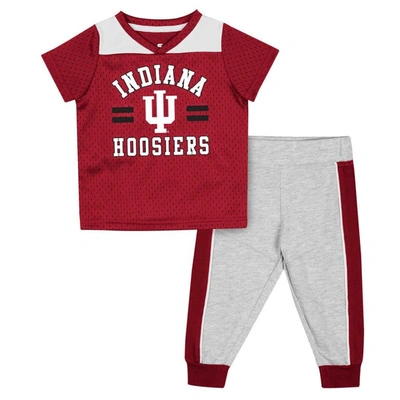 Colosseum Baby Boys And Girls  Crimson, Heather Gray Indiana Hoosiers Ka-boot-it Jersey And Pants Set In Crimson,heather Gray