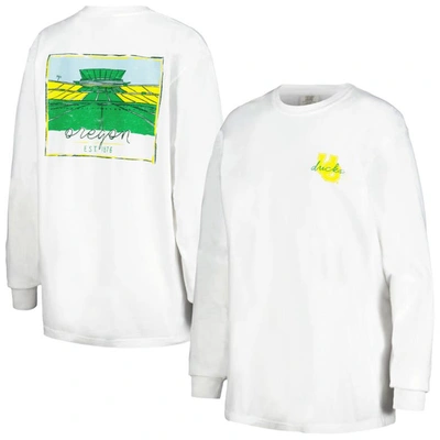 Summit Sportswear White Oregon Ducks Hand-drawn Stadium Comfort Colors Oversized Long Sleeve T-shirt