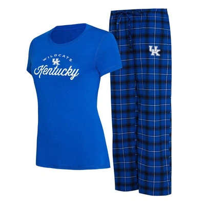 Concepts Sport Women's  Royal, Black Kentucky Wildcats Arctic T-shirt And Flannel Pants Sleep Set In Royal,black