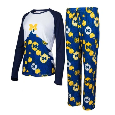 Concepts Sport Women's  Navy Michigan Wolverines Tinsel Ugly Sweater Long Sleeve T-shirt And Pants Sl