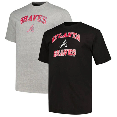 Profile Men's  Black, Heather Gray Atlanta Braves Big And Tall T-shirt Combo Pack In Black,heather Gray