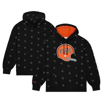 Mitchell & Ness Men's  Black Cincinnati Bengals Allover Print Fleece Pullover Hoodie