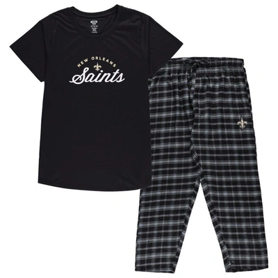 Concepts Sport Black New Orleans Saints Plus Size Badge T-shirt & Flannel Pants Sleep Set