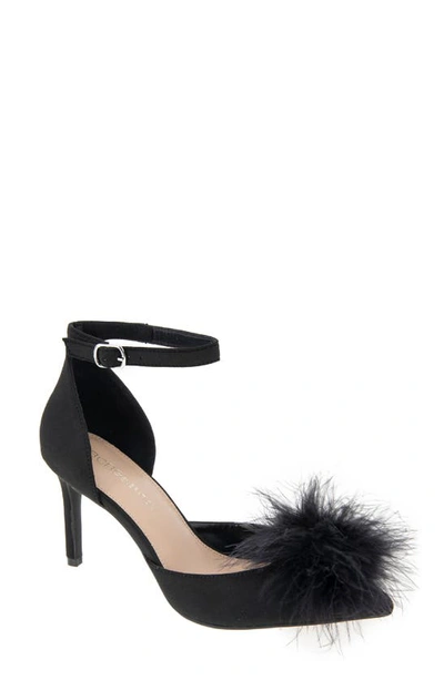 Bcbgeneration Abiny Pointed Toe Ankle Strap Pump In Black Neoprene