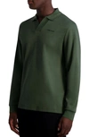 Karl Lagerfeld Logo Embroidered Long Sleeve Johnny Collar Polo In Olive