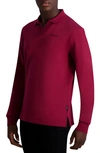 Karl Lagerfeld Logo Embroidered Long Sleeve Johnny Collar Polo In Wine
