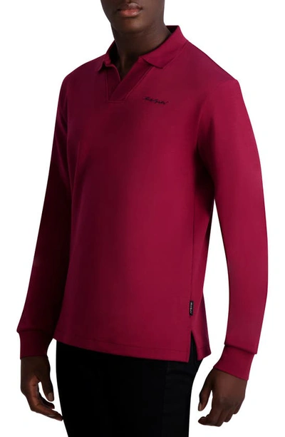 Karl Lagerfeld Logo Embroidered Long Sleeve Johnny Collar Polo In Wine