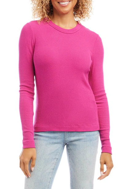 Karen Kane Rib Knit Long Sleeve Top In Hot Pink