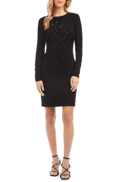 Karen Kane Sequin Long Sleeve Sheath Dress In Black