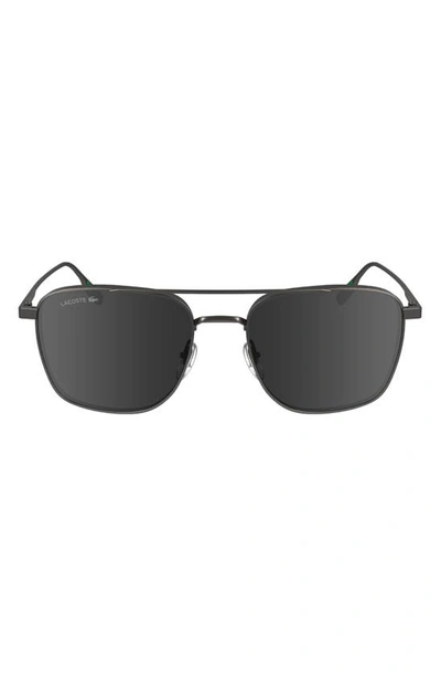 Lacoste Premium Heritage 55mm Rectangular Sunglasses In Shiny Gunmetal