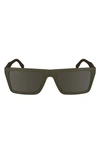 Lacoste Sport 56mm Rectangular Sunglasses In Matte Khaki