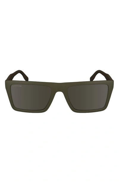 Lacoste Sport 56mm Rectangular Sunglasses In Matte Khaki