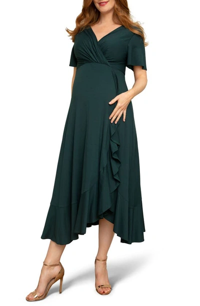 Tiffany Rose Waterfall Flutter Sleeve Midi Maternity Dress In Deep Green |  ModeSens