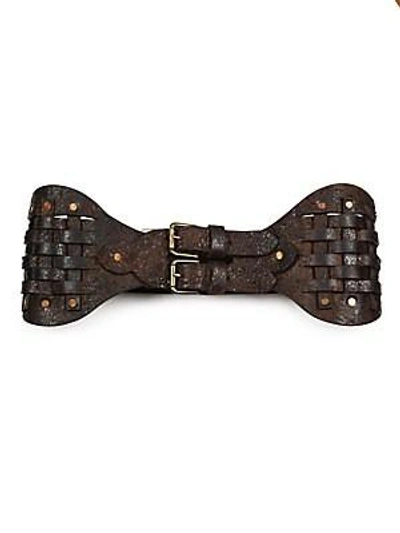 Ralph Lauren Lacing Leather Corset Belt In Dark Brown