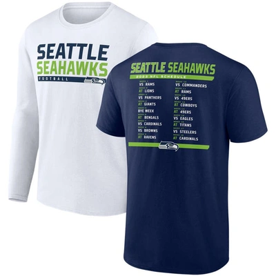 Fanatics Branded College Navy/white Seattle Seahawks Two-pack 2023 Schedule T-shirt Combo Set In Navy,white