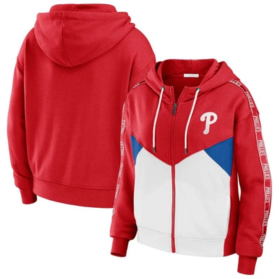 Wear By Erin Andrews Women's  Red, White Atlanta Falcons Plus Size Color Block Full-zip Hoodie In Red,white