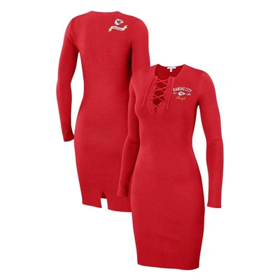 Wear By Erin Andrews Red Kansas City Chiefs Lace Up Long Sleeve Dress