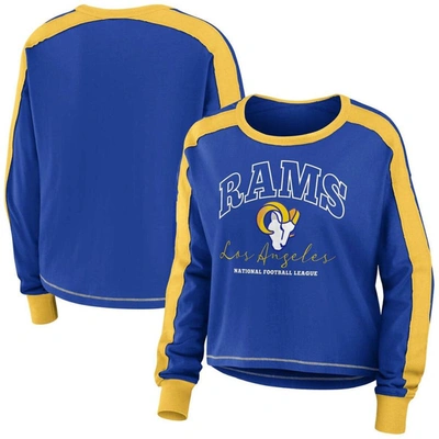 Wear By Erin Andrews Royal/gold Los Angeles Rams Color Block Modest Crop Long Sleeve T-shirt