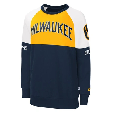 Starter Navy/gold Milwaukee Brewers Baseline Raglan Pullover Sweatshirt
