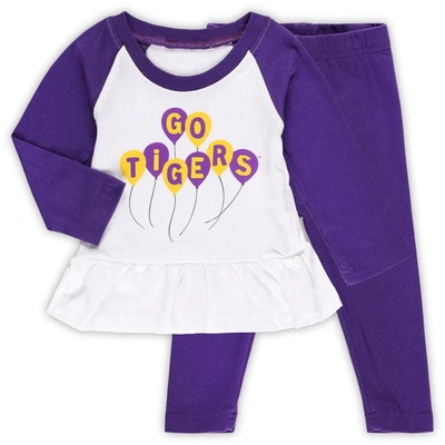 Wes & Willy Babies' Girls Infant  Purple/white Lsu Tigers Balloon Raglan 3/4-sleeve T-shirt & Leggings Set