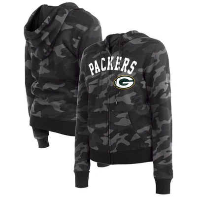 New Era Black Green Bay Packers Camo Full-zip Hoodie