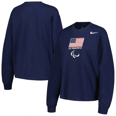 Nike Navy U.s. Paralympics Long Sleeve Boxy T-shirt