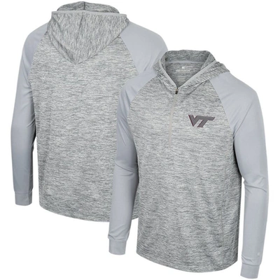 Colosseum Gray Virginia Tech Hokies Cybernetic Raglan Quarter-zip Hooded Top