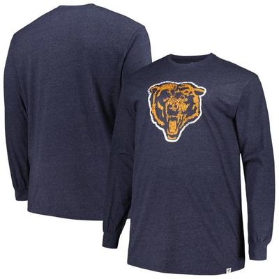 Profile Men's  Heather Navy Distressed Chicago Bears Big And Tall Throwback Long Sleeve T-shirt