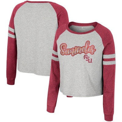Colosseum Women's  Heather Gray Florida State Seminoles I'm Gliding Here Raglan Long Sleeve Cropped T