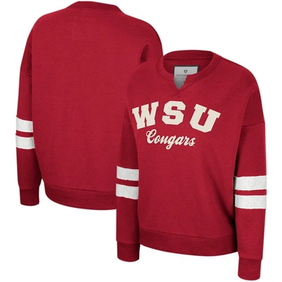 Colosseum Women's  Crimson Distressed Washington State Cougars Perfect Dateâ Notch Neck Pullover Swea