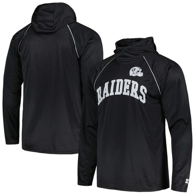 Starter Black Las Vegas Raiders Gridiron Classics Throwback Raglan Long Sleeve Hooded T-shirt