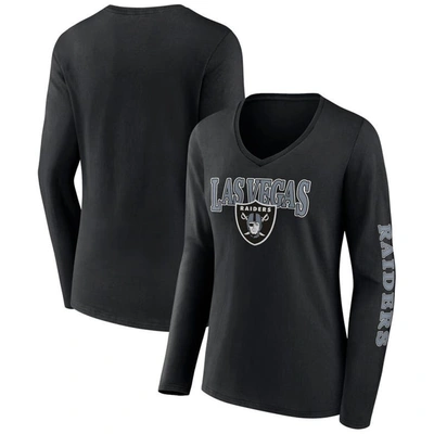 Fanatics Branded Black Las Vegas Raiders Wordmark Long Sleeve V-neck T-shirt