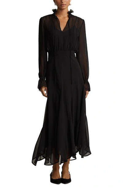 Ralph Lauren Ladder Stitch Detail Long Sleeve Maxi Dress In Polo Black
