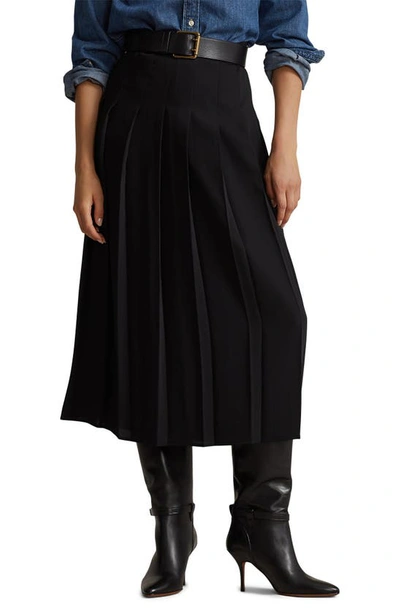 Ralph Lauren Pleated Satin A-line Skirt In Polo Black
