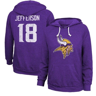 Majestic Women's  Threads Justin Jefferson Purple Distressed Minnesota Vikings Name And Number Tri-bl