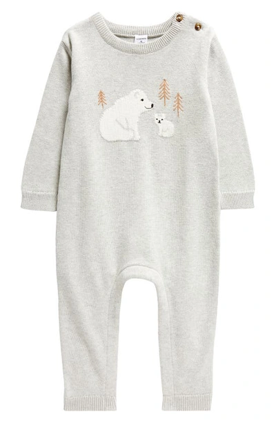 Nordstrom Babies' Cozy Cotton Intarsia Jumper Romper In Grey Heather Bear Intarsia