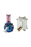 Tory Burch Mismatched Crystal Stud Earrings In Crystal / Sapphire Blue