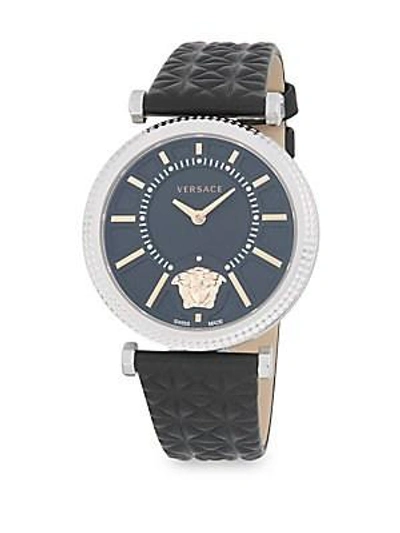 Versace Stainless Steel Analog Leather-strap Watch In Silver