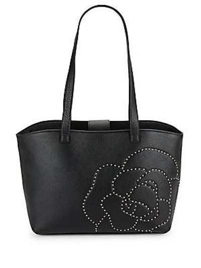 Karl Lagerfeld Floral Leather Tote In Black