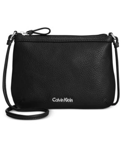 Calvin Klein Carrie Pebble Leather Crossbody In Black